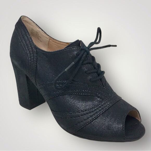 Seychelles NWOT Black Peep Toe Heel Oxfords Eternity Lace Up Size 7.5 - Picture 1 of 11